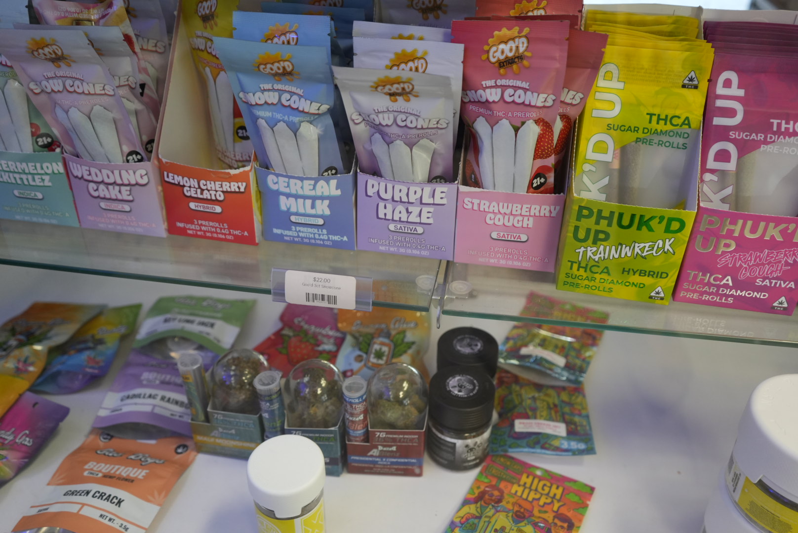 THC flower and pre-rolls product display