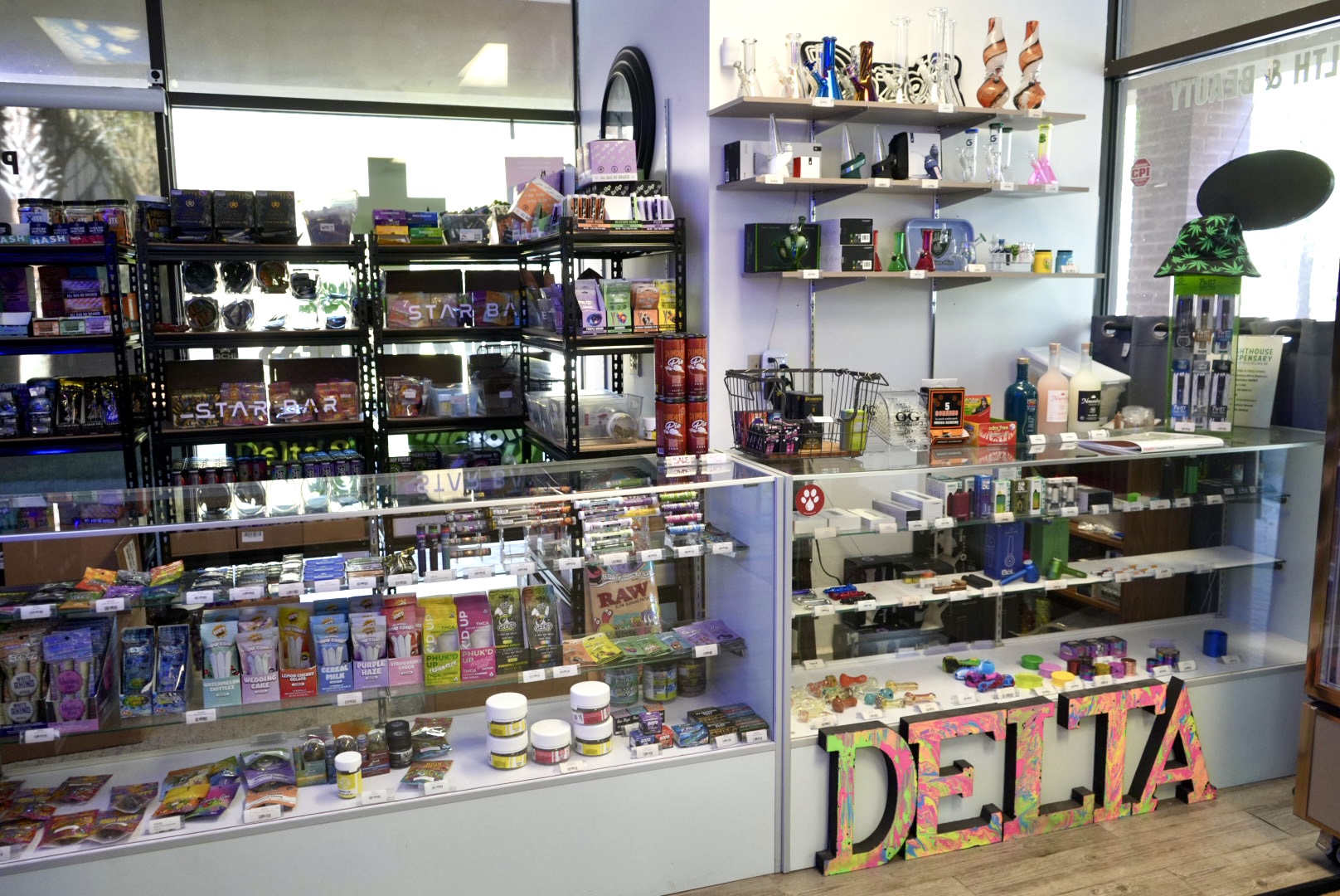 Smokeshop essentials and accessories on display